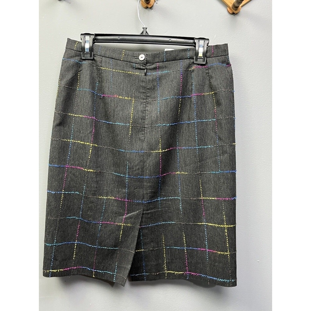 Nicole Skirt Womens 10 Grey Multi Rainbow Windowpane Plaid Pencil Made in Italy - Picture 2 of 7
